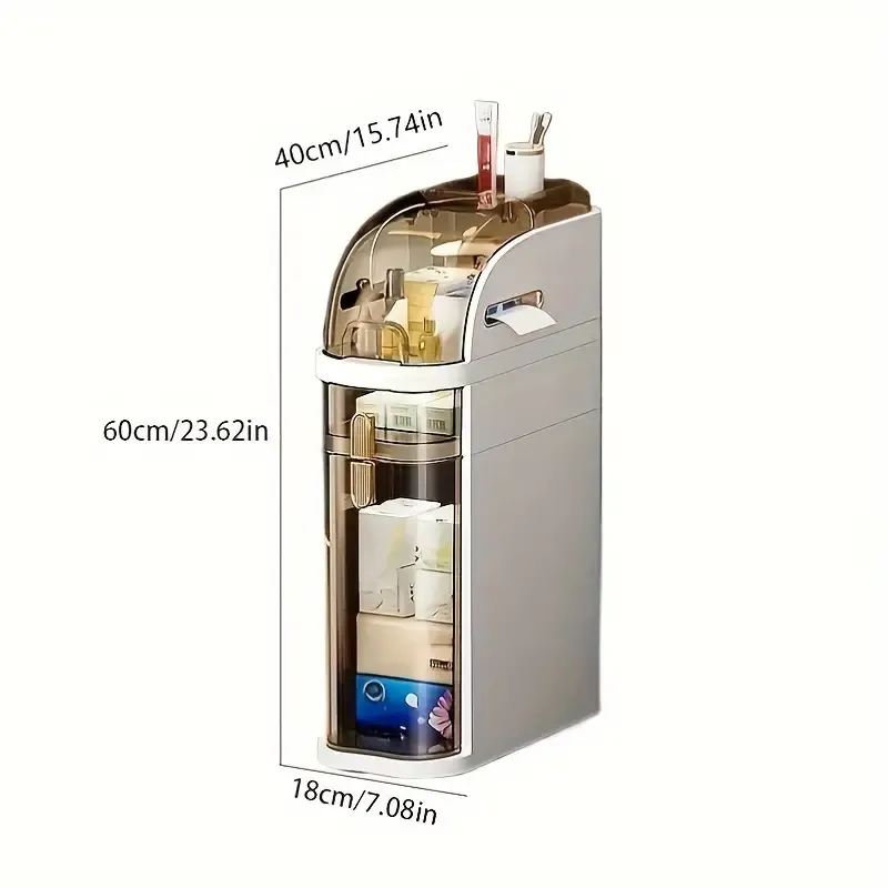 Slim Champagne Bathroom Storage Cabinet with Drawers, Tissue Holder & Wheels - Waterproof, Space-Saving Organizer for Kitchen, Laundry Room