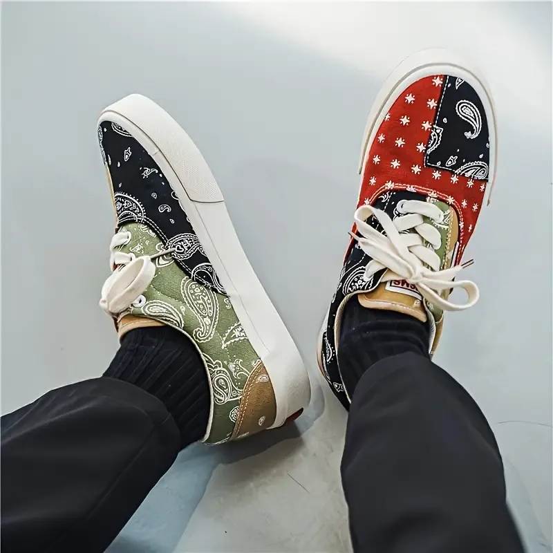 Men's Canvas Sneakers 2024 New Autumn Breathable High-Top Shoes, Versatile Casual Streetwear, Random Pattern, Low Top, PVC Sole, Fabric Lining, Lace-Up Closure, for Men & Women