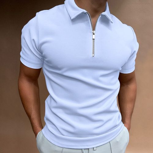 Summer men's polo shirt solid color short-sleeved lapel T-shirt casual fit top European and American men's clothing
