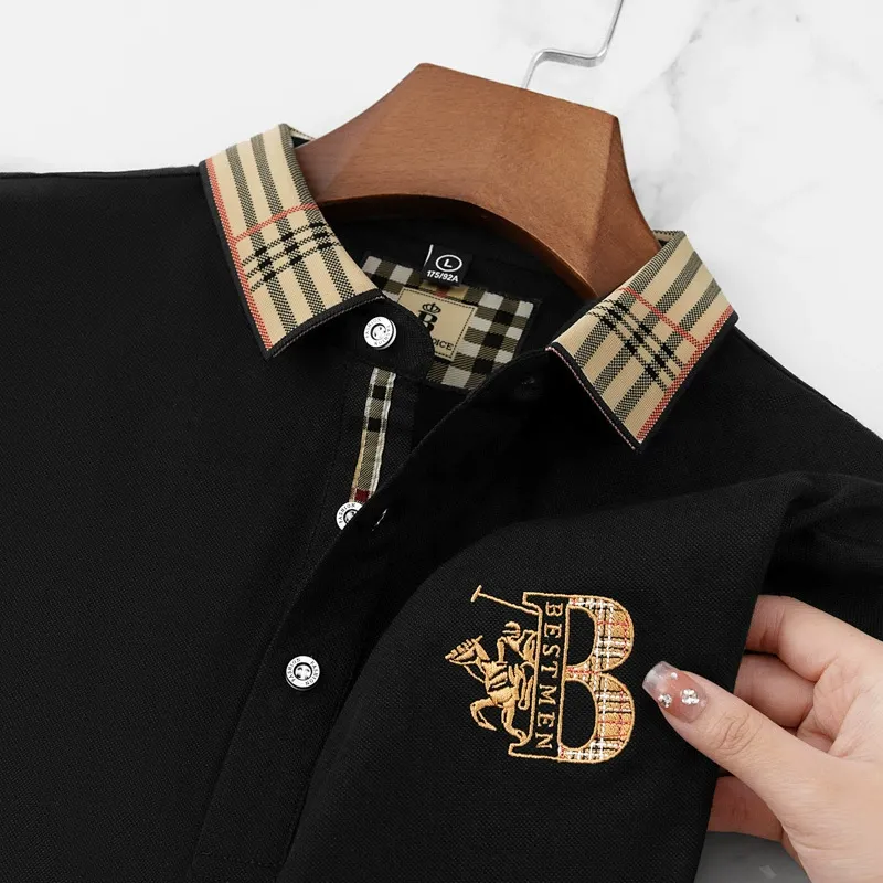 New summer men's loose embroidered short-sleeved t-shirt, men's business-style collar polo shirt