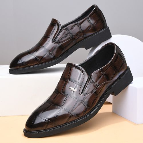 Shiny plaid men's leather shoes slip-on shoes