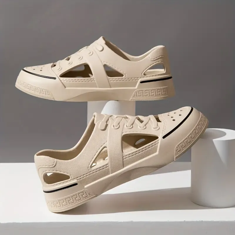 Solid Color EVA Clogs, Lightweight Slip On Casual Water Hollow Out Shoes, Non-slip Casual Beach Shoes