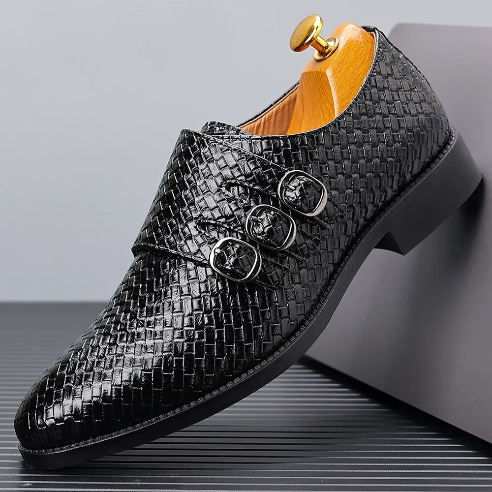 Men's three-buckle monk shoes