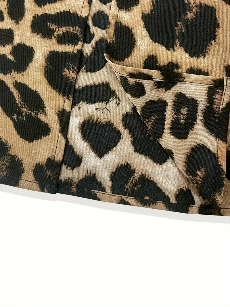 Leopard Print Split Belted Jumpsuit, Stylish Choker Neck Sleeveless Jumpsuit For Spring & Summer, Women's Clothing