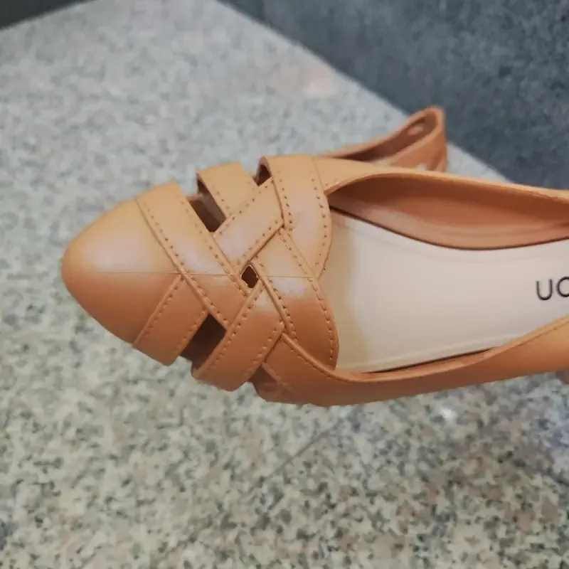 Women's Solid Color PVC Sandals, Slip On Shallow Mouth Soft Sole Hollow Out Shoes, Point Toe Summer Chunky Heels