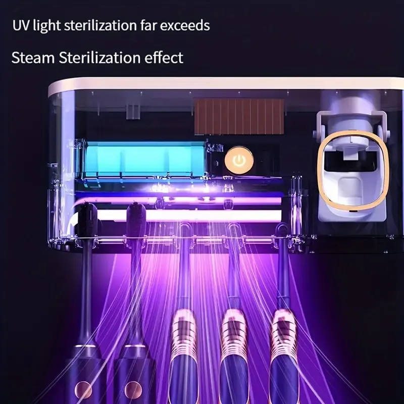 1pc Smart UV Sterilization Toothbrush Holder, Toothbrush Holder With Toothpaste Dispenser, Wall Mounted Toothbrush Storage Rack, Intelligent Toothbrush Sanitizer, Bathroom Accessories, home decor, furniture for home