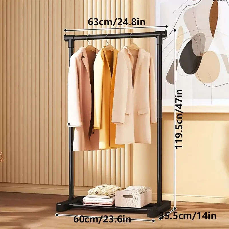 Easy-Install Metal Clothes Rack - Indoor Outdoor Vertical Hanger for Home & Balcony Storage, Space-Saving Design with Hooks, Drying Racks