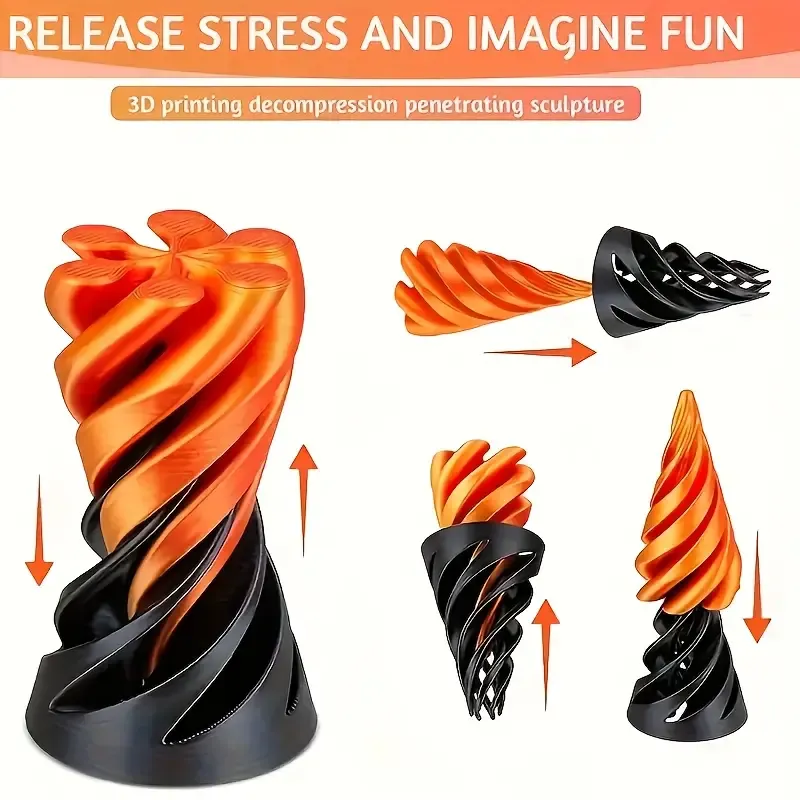 3D Printed Spiral Tree And Carrot Stress Relief Set - Unique Pop Fidget Toy for Adults And Teens - Plastic Material