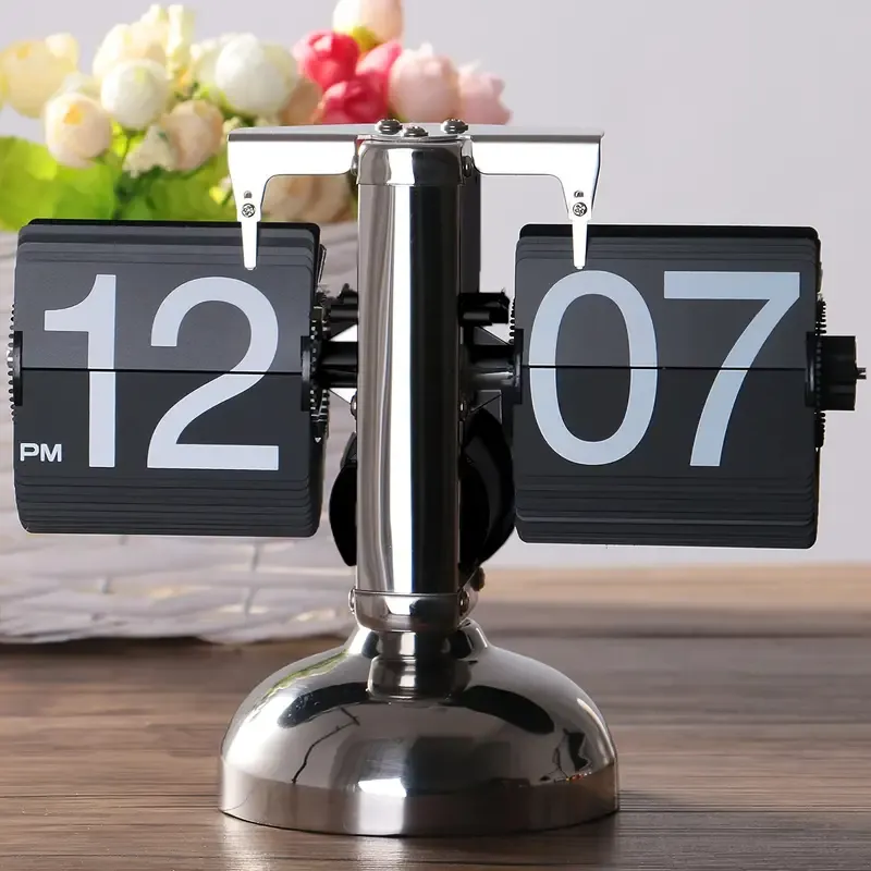 1pc DIY Outdoor Storage Garden House Retro Digital Flip Clock, Battery Powered Internal Gear Operated Clock For Home And Office Decoration, Black, Retro Desktop Clock With Large Numbers
