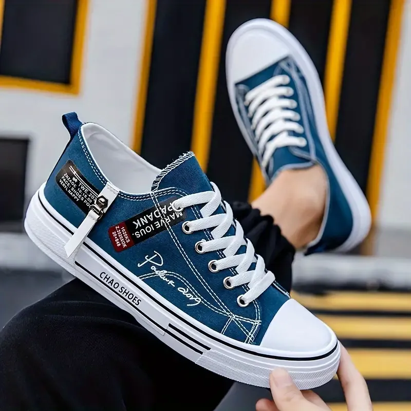 Men's Casual Low Top Canvas Sneakers - Breathable Solid Color Fashion Shoes with Lace-up Closure, Fabric Lining, PVC Sole, EVA Insole, Round Toe for Daily Wear