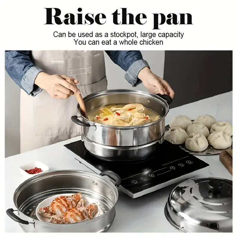 Stainless Steel Double Boiler Steamer Set, 1pc, Multi-Functional Kitchen Cookware for Soup, Boiling, Steaming, Home and Commercial Use, Large Capacity for Various Cooking Needs