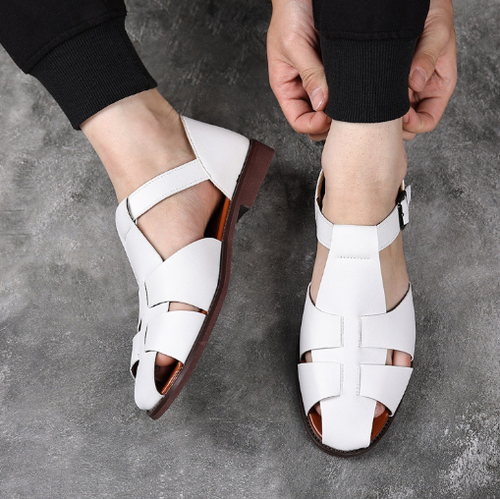 2025 new handmade thick heeled Roman men's sandals
