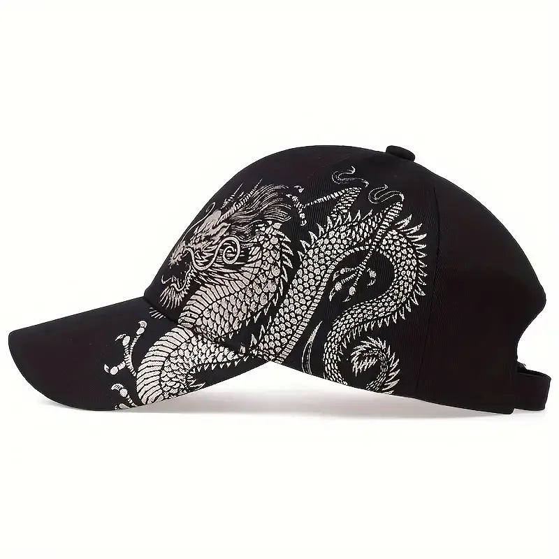 Cool Hippie Premium Curved Brim Baseball Cap, Delicate Loong Print Cotton Trucker Hat, Snapback Hat For Casual Leisure Outdoor Sports