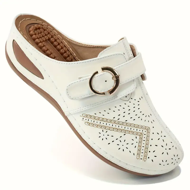 Women's Trendy Solid Color Massage Sports Sandals, Closed Toe Hollow Out Buckle Strap Decor Slides Slippers, Casual Versatile Outdoor Beach Slippers