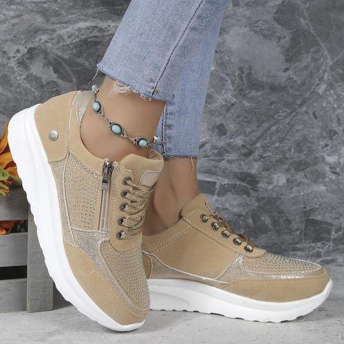 Round toe rhinestone casual shoes for women