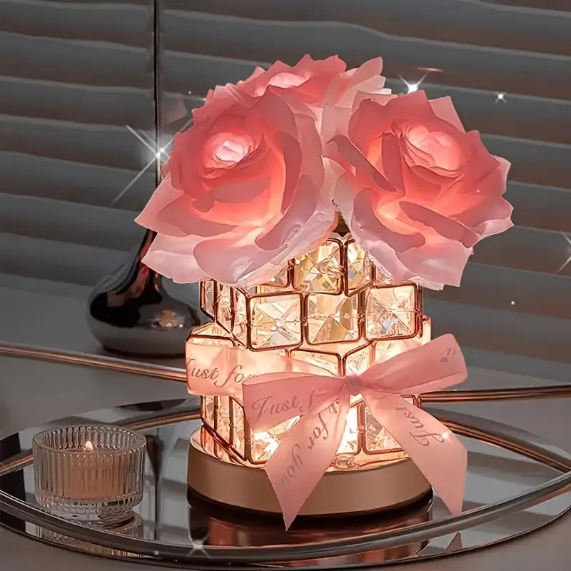 USB-Powered Pink Rose LED Night Light - Decorative Artistic Ambiance Lamp For Living Room & Bedroom - Perfect Gift For Holidays, Birthdays, And Christmas (Batteries Not Included)