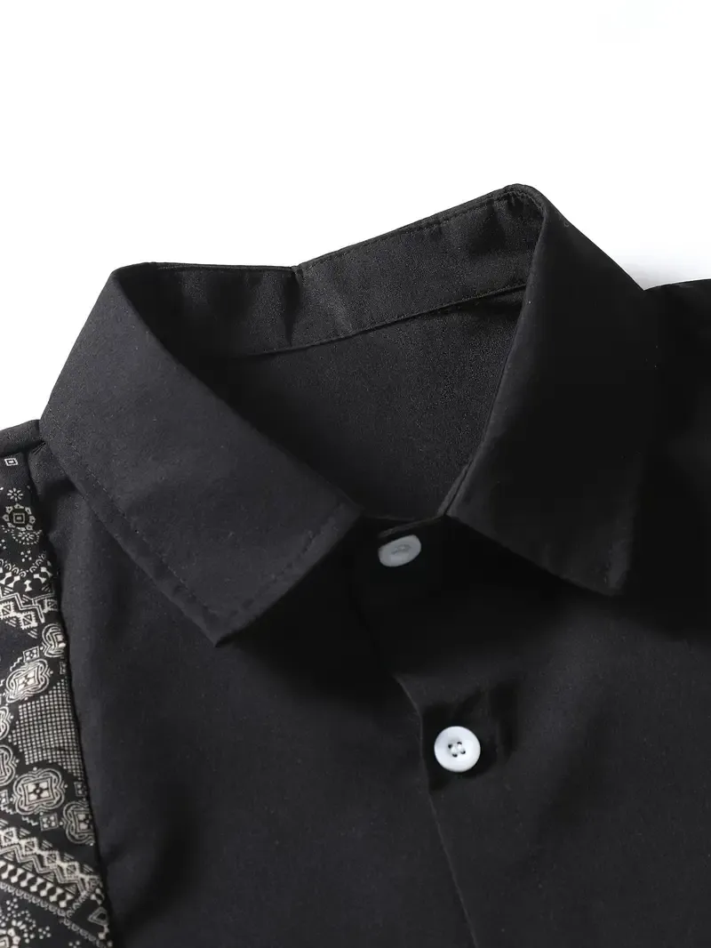Men's Outfit, Geometric Pattern Casual Lapel Button Up Short Sleeve Shirt With Chest Pocket & Shorts 2-piece Set For Summer Outdoor Activities