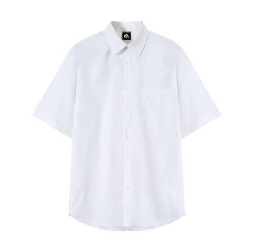 Loose-fit trendy high-end short-sleeved casual shirt, versatile plain-colored blouse