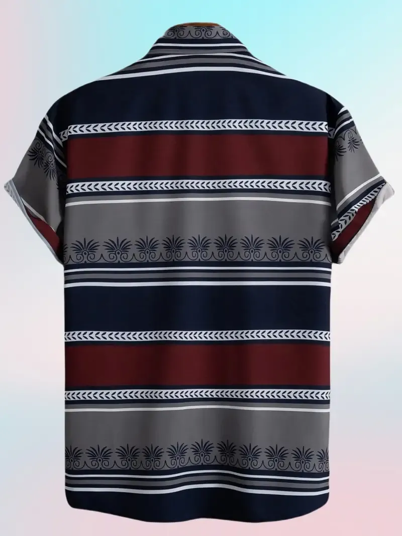 Stylish Color Block Print Men's Casual Short Sleeve Shirt