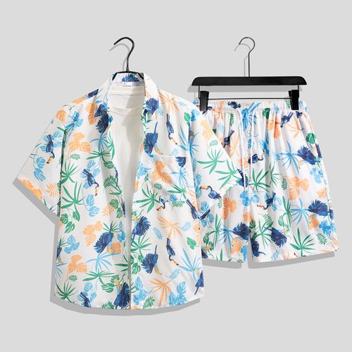 Ice Silk Beach suit, men's short-sleeved floral shirt, casual shorts