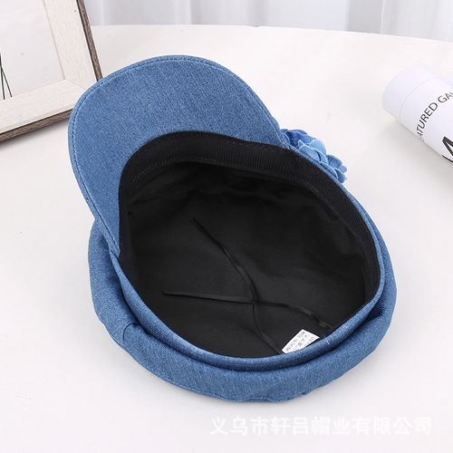 Ladies Denim Beret Hat with Blue Rose Embellishments - Perfect for Valentine's Day or Any Special Occasion - Adjustable Size - Breathable Material - Knit Construction - Decorative Accents - Non-Elastic - Suitable for Various Events