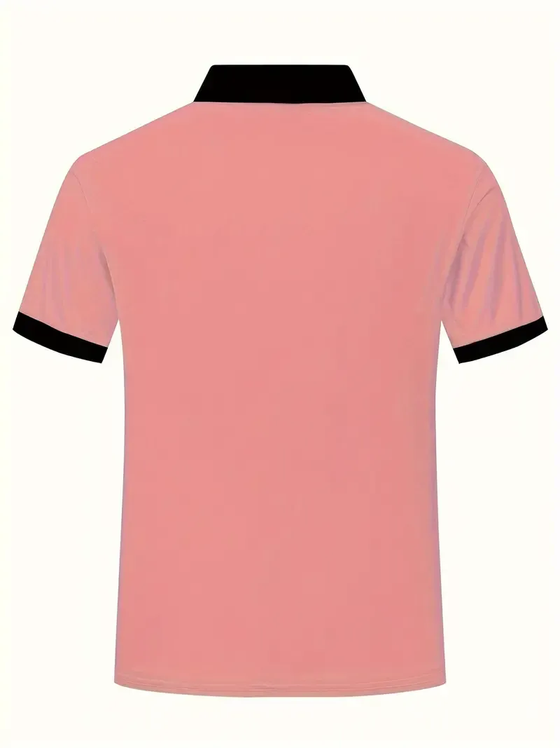 Men's Fashion Color Block Shirt, Casual Short Sleeve Golf Shirt, Comfort Fit For Summer Sport & Casual Outings
