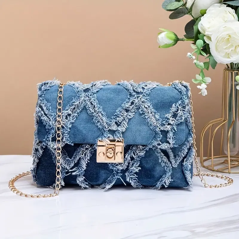 Chic Denim Crossbody Bag for Women - Secure Lock & Flap Closure, Fashionable Phone Wallet with Detachable Strap, Perfect for Daily Commute or Gift