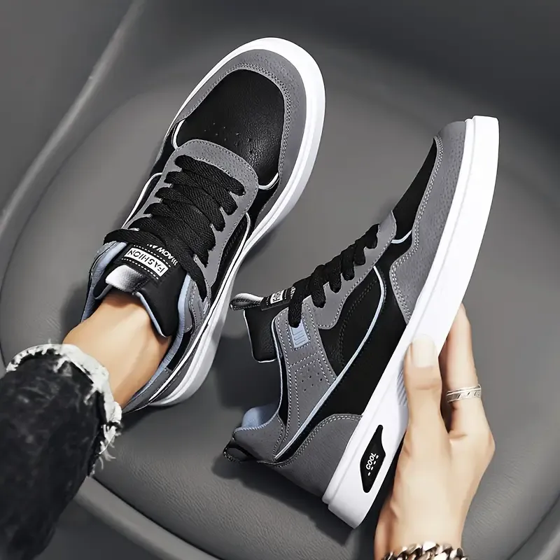 Comfy Non Slip Men's Trendy Color Block Low Top Skateboard Shoes, Durable Casual Walking Shoes For Men's Outdoor Activities, Summer