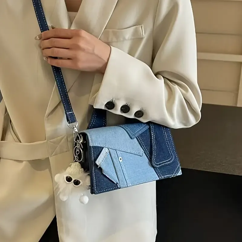 Chic Denim-Inspired Crossbody Bag for Women - Versatile & Stylish, Magnetic Closure, Machine Washable