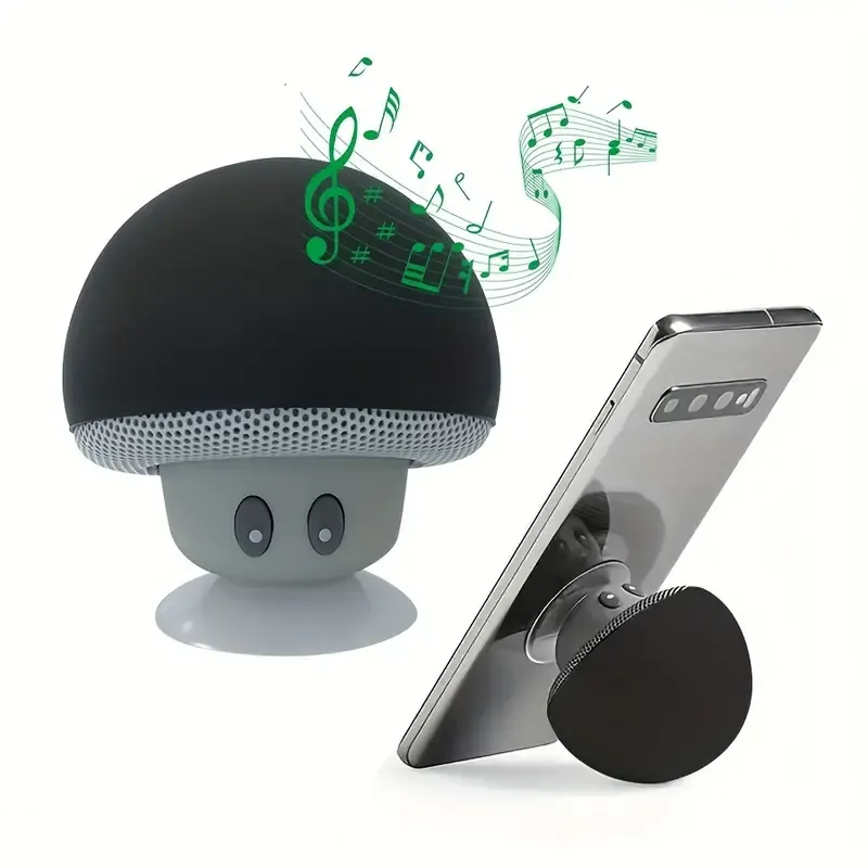 Mushroom Portable Wireless Speaker with Suction Cup Stand, Stereo Sound, Button Control, USB Rechargeable, 200mAh Battery, Wireless Compact Subwoofer for Smartphones Tablets, Great for Travel & Outdoor Use