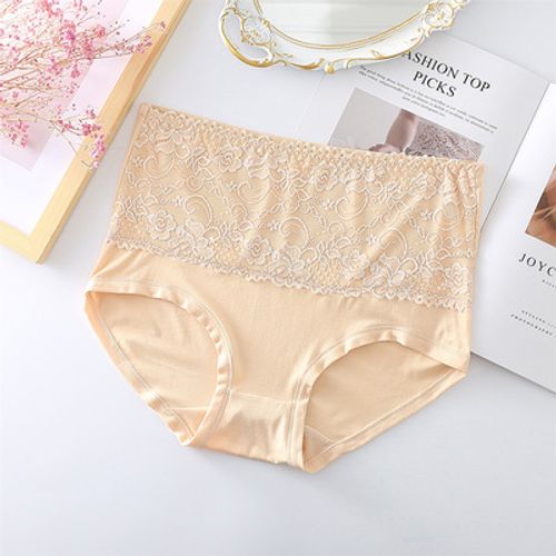 Women's breathable lace solid color high waist briefs