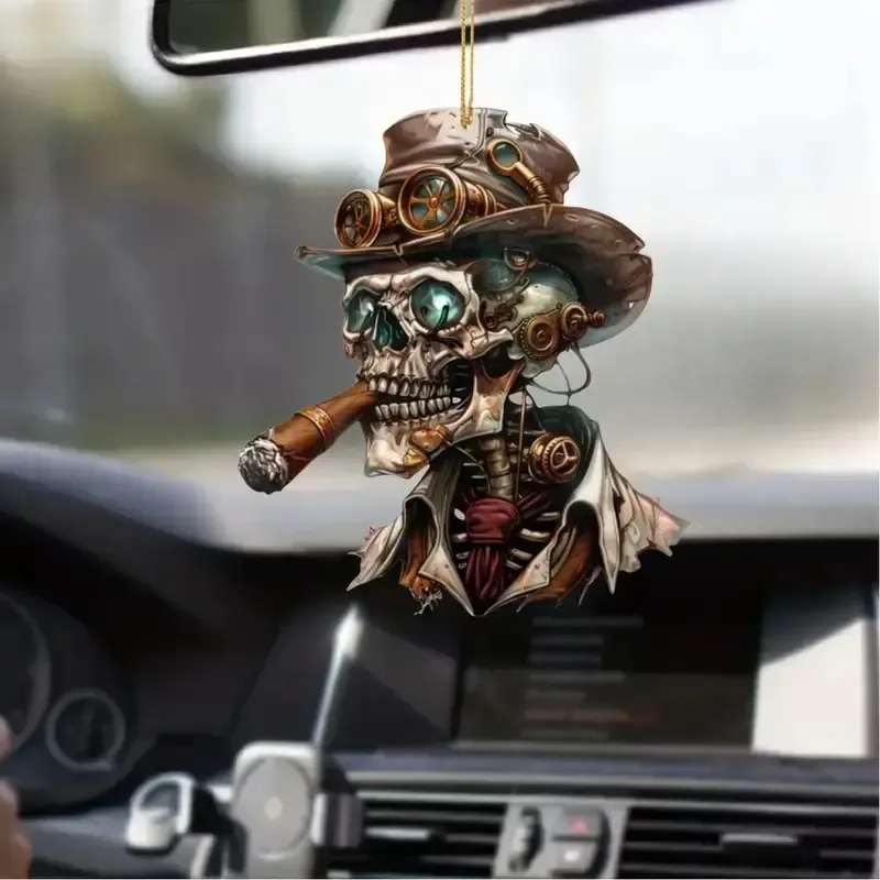 Steampunk Skull Car Rearview