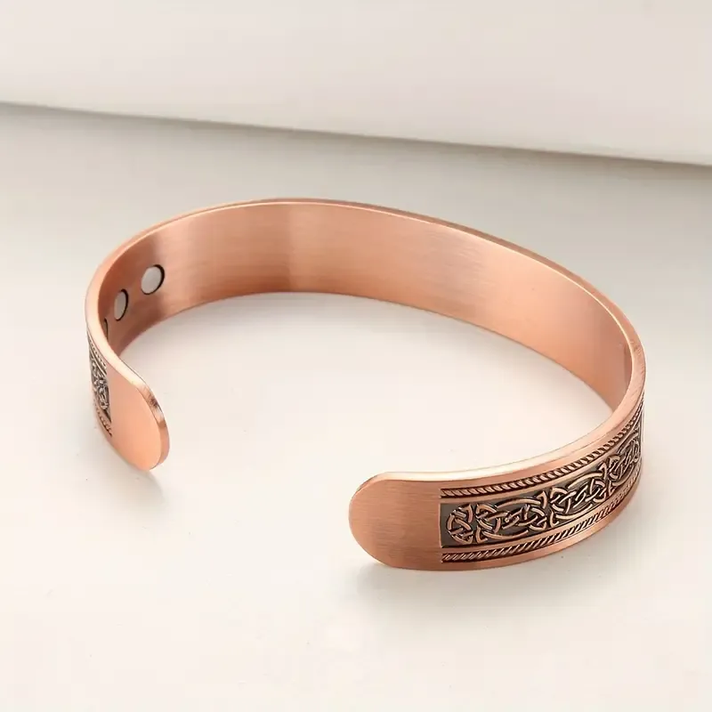 1pcs Solid Copper Magnetic Cuff Bangle - Tree Of Life Pattern, Adjustable Size, Ultra Strong Magnets, Gift For Men Women, Mom Dad, Birthday, Christmas, Anniversary, And Everyday Wear