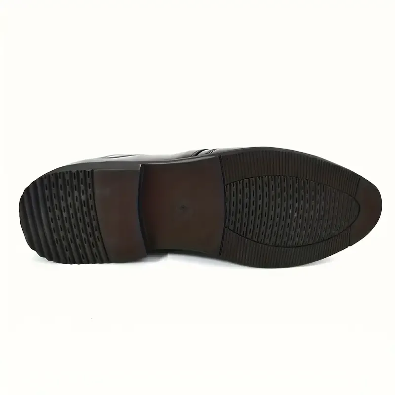 Men's Solid Bicycle Toe Dress Loafers With PU Leather Uppers, Wear-resistant Non Slip Slip On Shoes For Business Occasions, Men's Office Daily Footwear