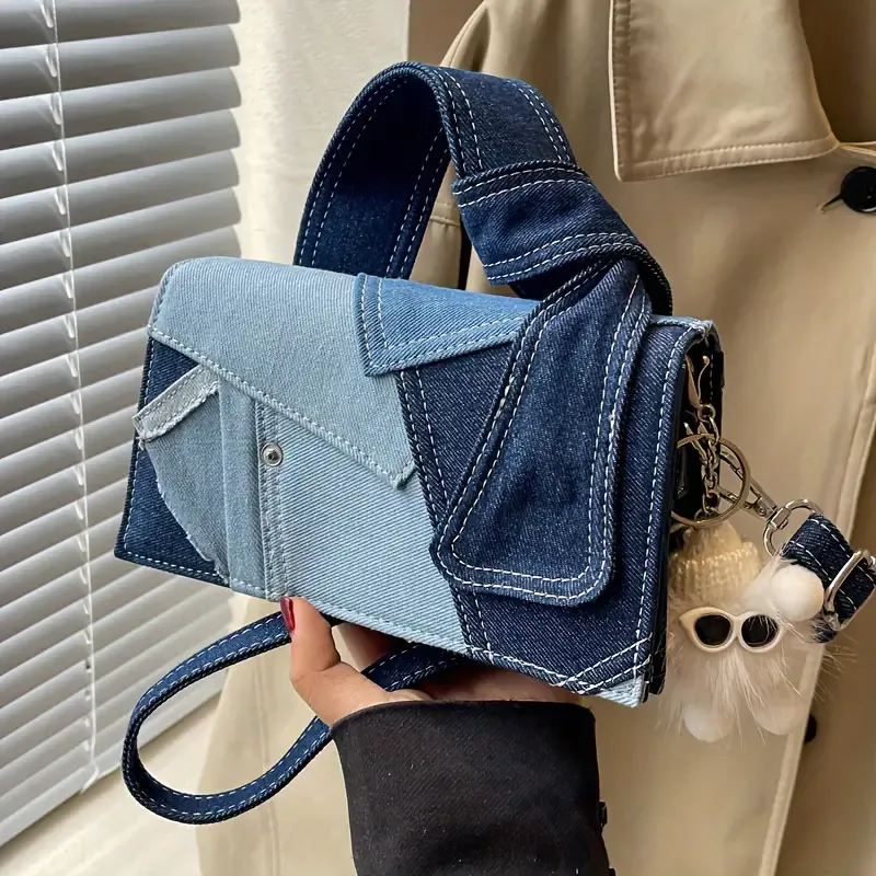 Chic Denim-Inspired Crossbody Bag for Women - Versatile & Stylish, Magnetic Closure, Machine Washable