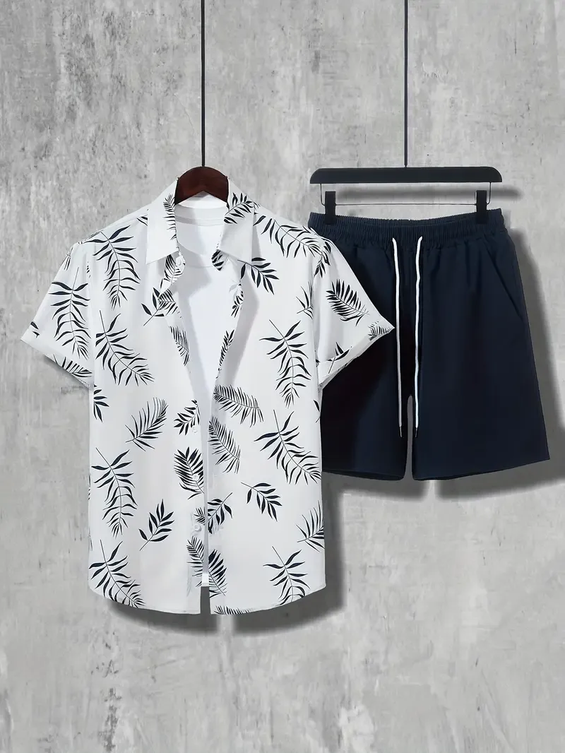 ropical Hawaiian Shirt & Shorts Set for Men