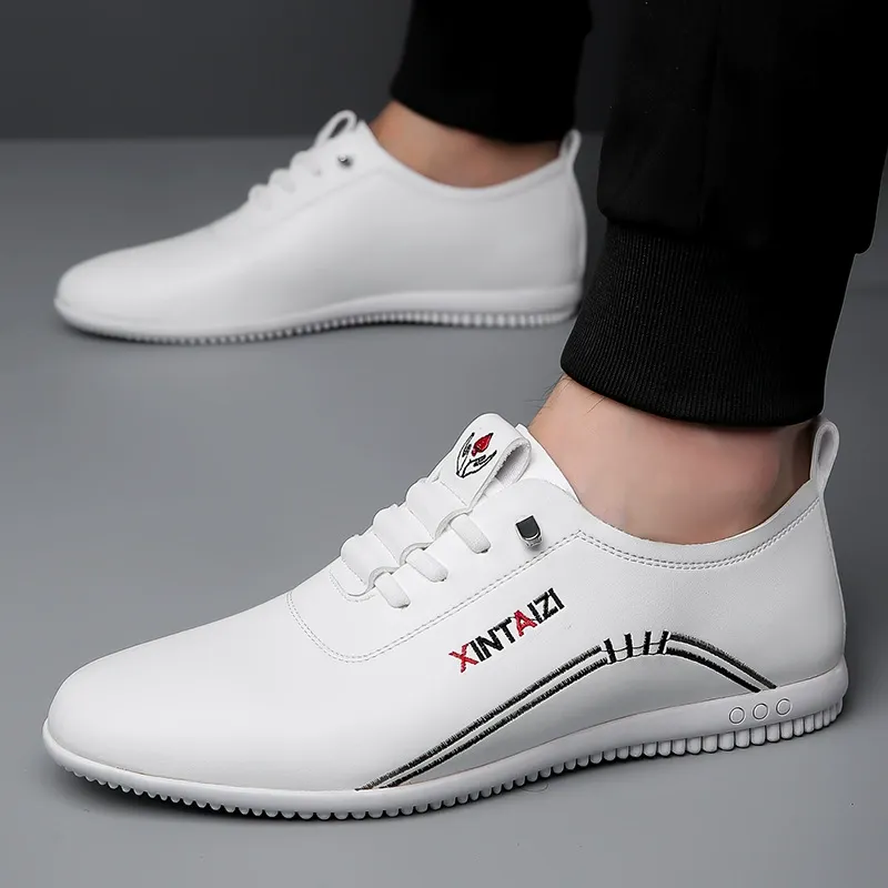 White soft leather men's slip-on shoes
