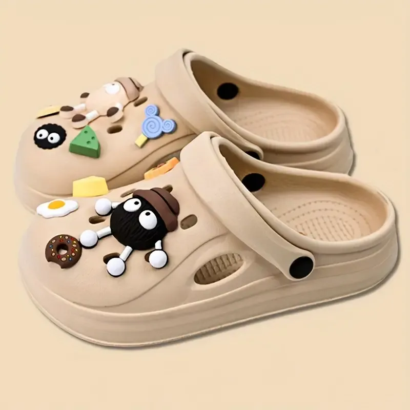 Women's Cute Cartoon Diy Clogs, Lightweight Soft Sole EVA Two-way Wear Home Slides, Hole Breathable Beach & Garden Clogs