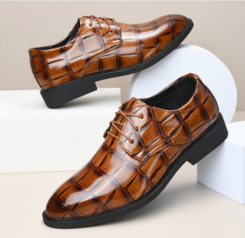 business formal leather shoes with checkered