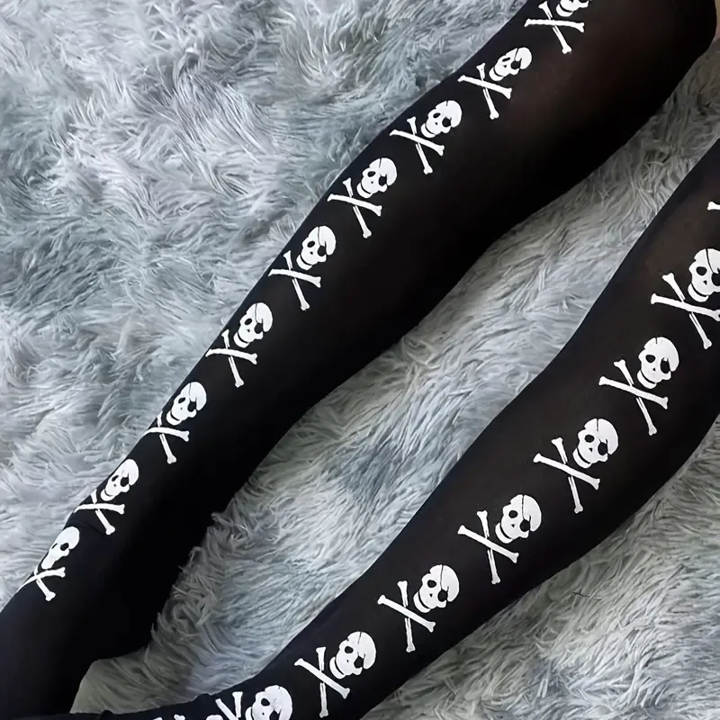 Skull Print Thigh High Socks