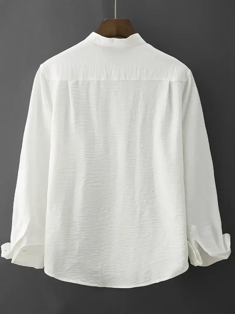 Men's Solid Color Casual Stand Collar Button-Up Shirt For Casual Daily Wear, Spring Summer Autumn