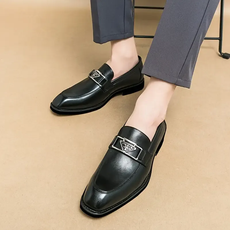 Men's Solid Color Vintage Retro Slip On Business Shoes, Comfy Non Slip Casual Rubber Sole For Office, Wedding, Party