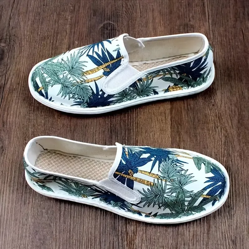Men's Trendy Coconut Tree Pattern Slip On Loafer Shoes