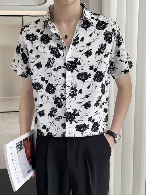 men's floral shirt thin short sleeves