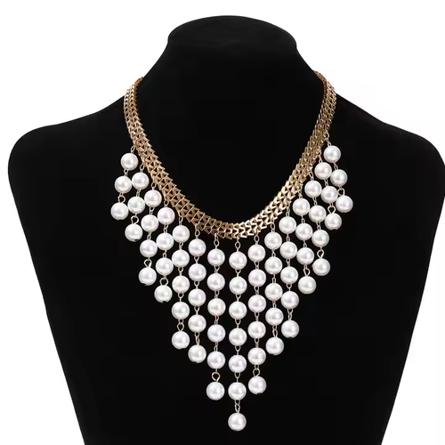 Fashion Multi layer long pearl beads tassel necklace