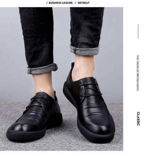 Trendy and versatile British style business casual men's shoes, soft leather shoes with soft soles.