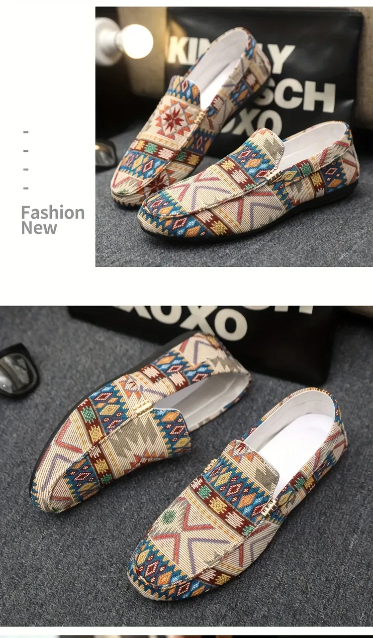 Men'S Vibrant Geometric Slip-On Loafers - Handmade, Comfortable Walking Shoes