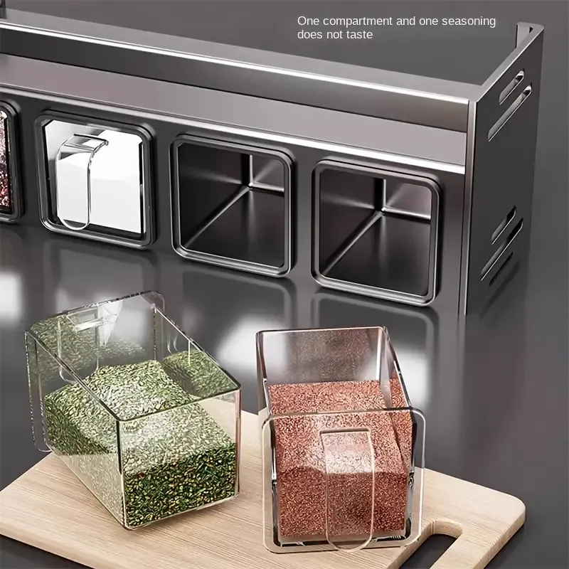 1pc Durable Aluminum Wall-Mounted Kitchen Organizer with Seasoning Containers and Jars - No-Drill Installation for Home and Restaurant Use