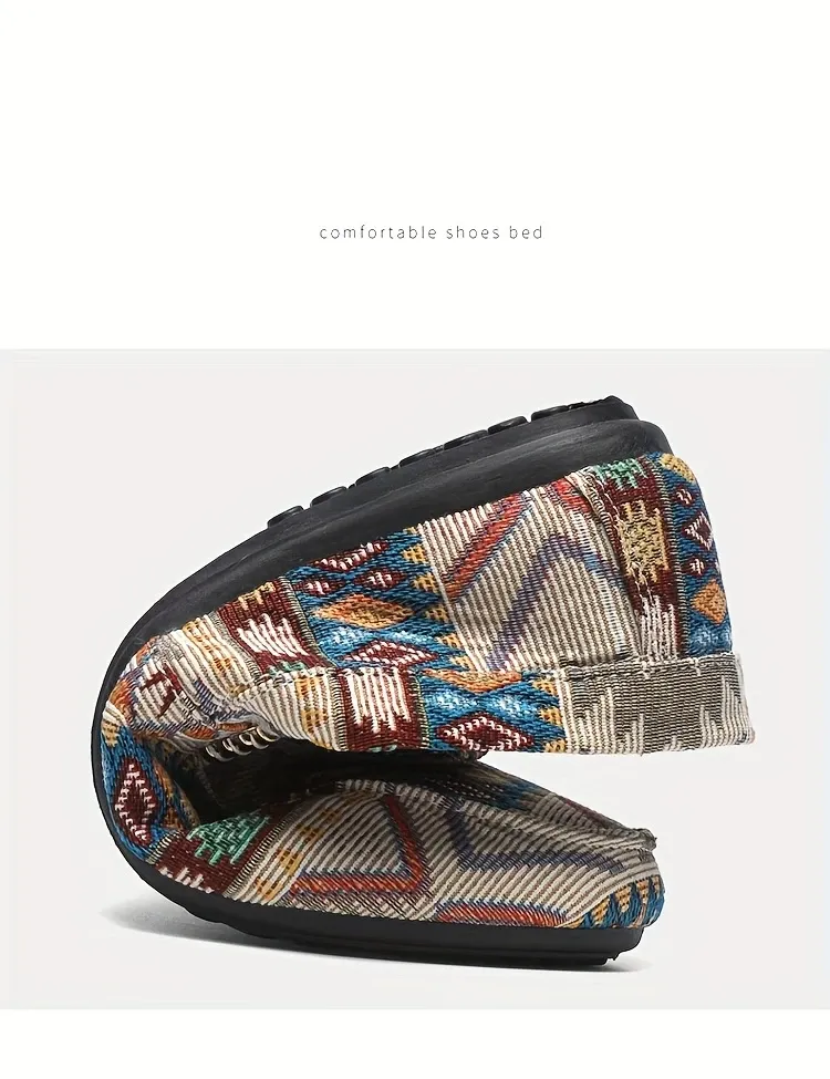 Men'S Vibrant Geometric Slip-On Loafers - Handmade, Comfortable Walking Shoes