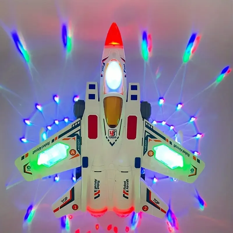 Transforming Fighter Jet Toy with Music & Lights - 360° Mobility, Perfect for Birthday, Christmas, Thanksgiving Gifts - Batteries Not Included